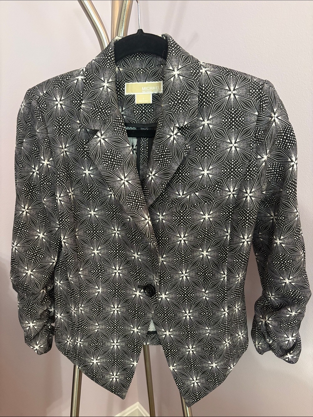 Michael Kors Black and White Starburst Pattern Blazer